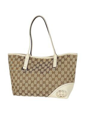 Gucci Tote Bag New Brit GG Pattern Canvas Beige White